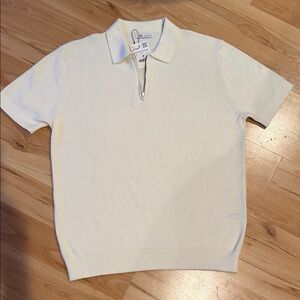 ZARA Cream Textured Knit Zip Polo Shirt | Size L | NWT
